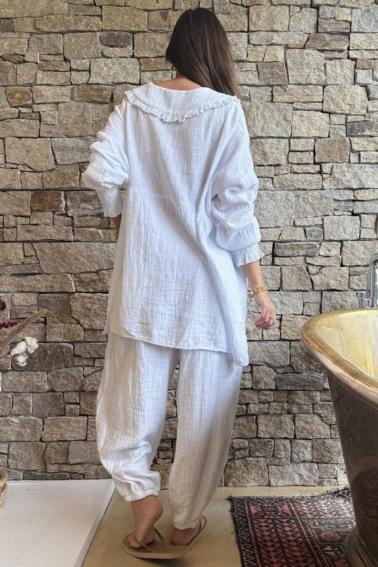 Annie Cushion Cotton Peter Pan Smock Blouse White